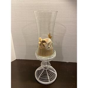 Beach Scene w Shells & Myrtle Beach Sand in Vase on White Metal Wire Stand